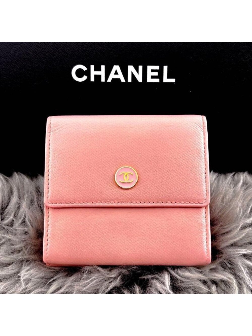 Chanel Wallet Coco Button Hook Trifold Pink